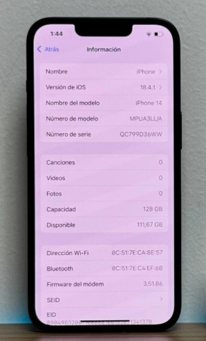 CELULAR APPLE IPHONE 14 128GB MEDIANOCHE SEMINUEVO